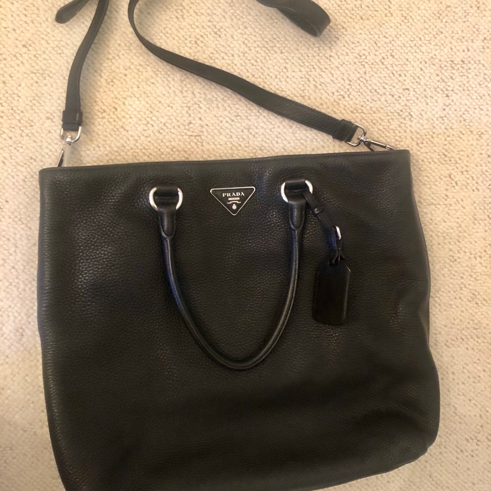 Authentic Black Prada Daino Leather Tote